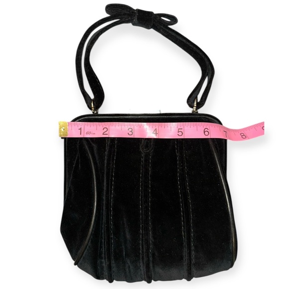 NICOLE FARHI Vintage Black Silk Velvet Evening Purse with Leather Piping - Picture 6 of 9
